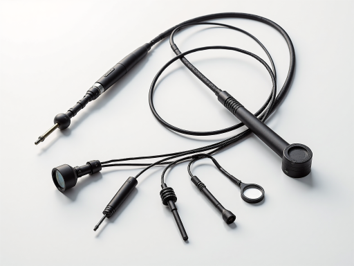 Flexible custom WiFi antenna, black flexible material, various connector types visible, on white background